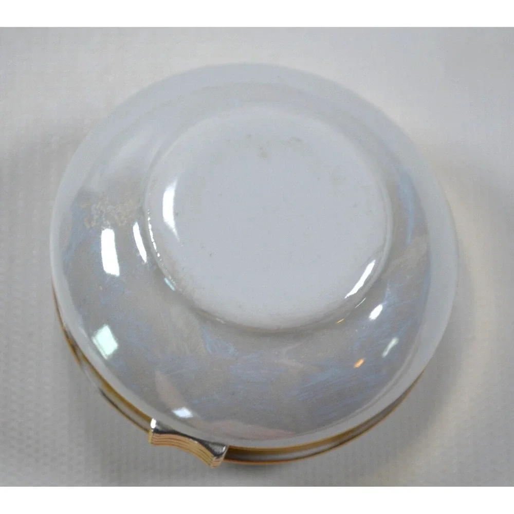 Vintage Ceramic Trinket Dish / Jar‎ with Flip Lid White with Gold Accent Trim